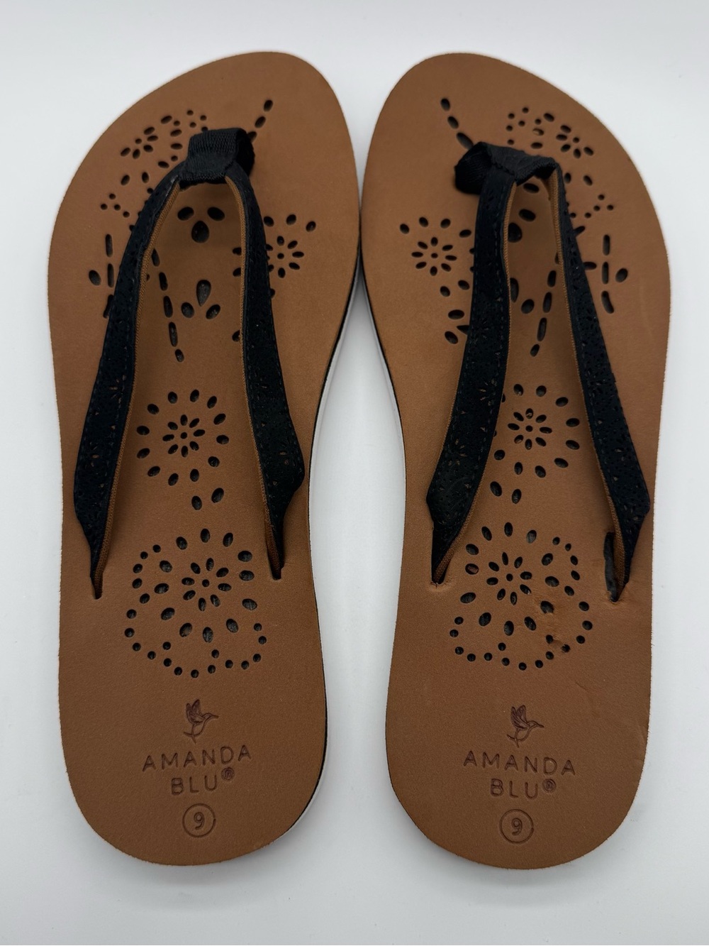 Women's Brown & Black Laser-Cut Flip Flop Sandals